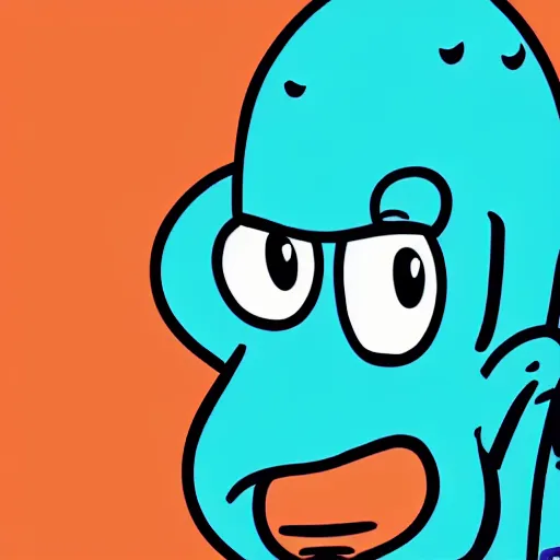 Prompt: cartoon network style, strong chin, big lips, handsome squidward portrait, vivid colors