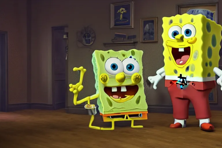 Image similar to an unreal render of a horror version of spongebob, 8 k, hyperreal, photorealism