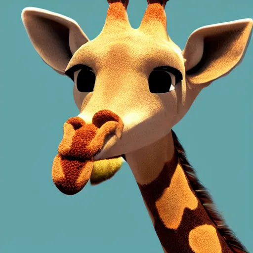 Image similar to little anthropomorphic giraffe, green eyes, light brown fur, light hair, wlop