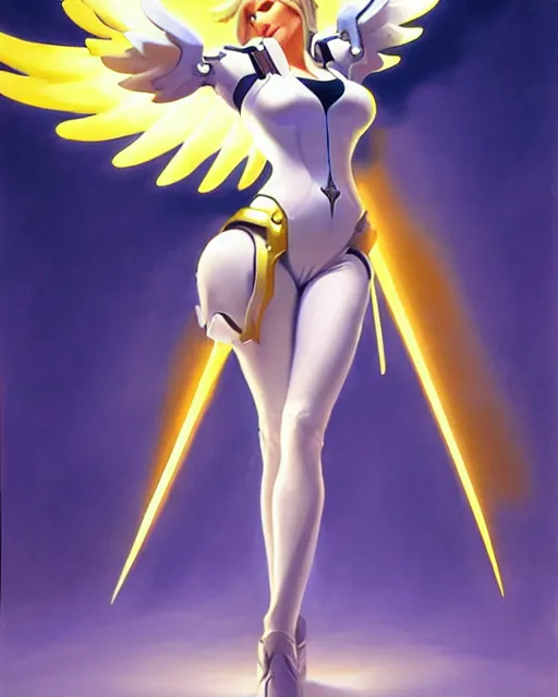 Prompt: mercy from overwatch, radiant light, caustics, by boris vallejo