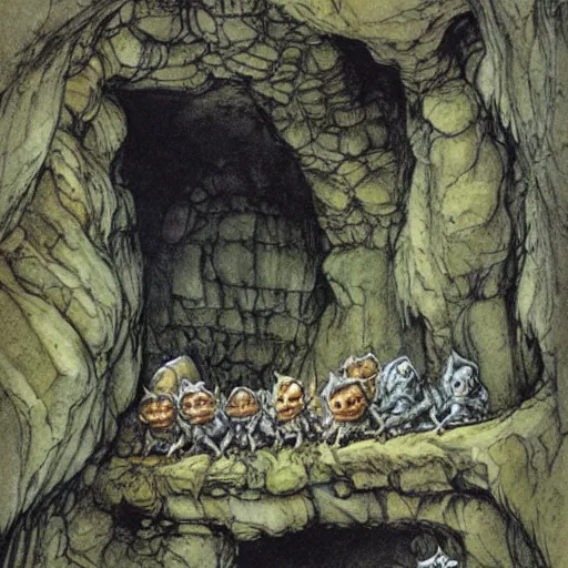 Image similar to cave full of goblins by Alan Lee