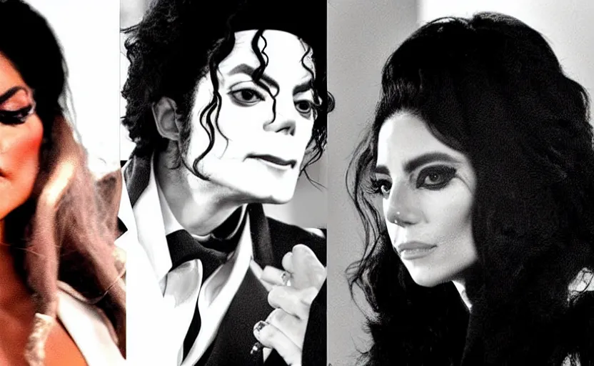 Image similar to michael jackson and lady gaga in trance sci - fi music video