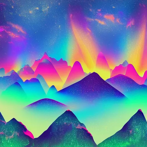 Image similar to psychedelic mountains, heatmap skies, photorealistic