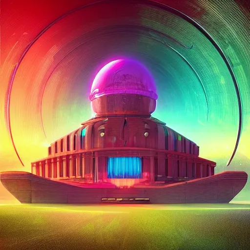 Image similar to “sci fi temple of the divine machine intelligence, beautiful detailed visionary digital art with modern colors by Maciej Rebisz, Lisa Frank and Beeple”