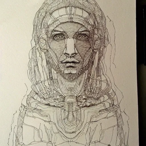 Prompt: ink draw of 👽 very detailed, leonardo da vinci blueprint style