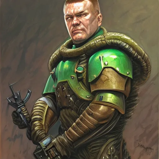 Image similar to The Doomguy as a fantasy D&D character, portrait art by Donato Giancola and James Gurney, digital art, trending on artstation