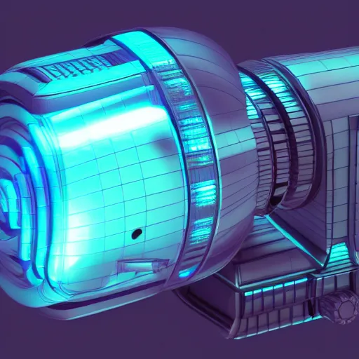 Image similar to a futuristic cyberpunk neon mechanical camera, 3d render, realistic