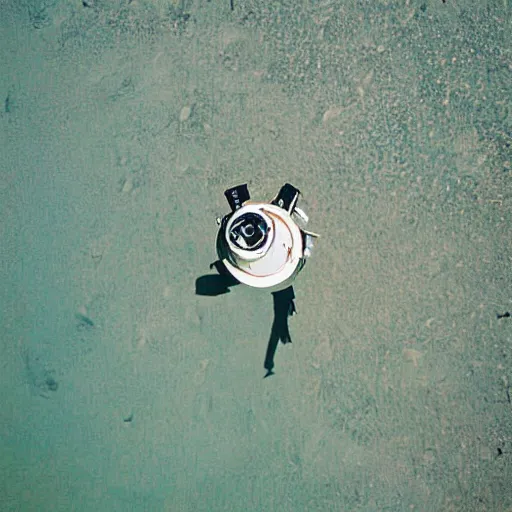 Image similar to atronaut on a on a beach, top view, photograph, 3 5 mm