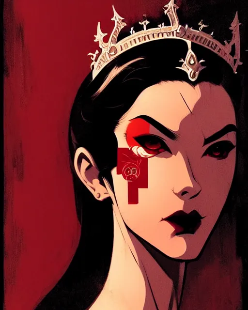 Image similar to beautiful vampire princess with tiara, symmetrical face, evil, portrait, cinematic, dramatic, powerful, super detailed and intricate, by koson ohara, by darwyn cooke, by greg rutkowski, by satoshi kon