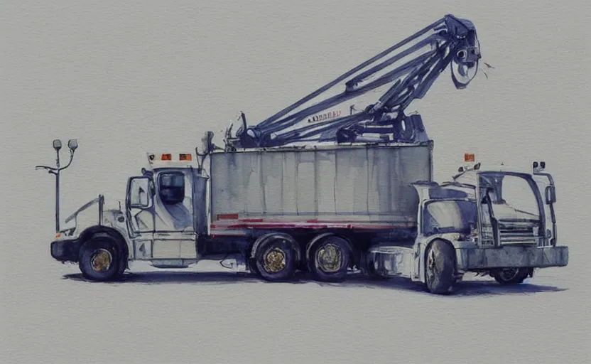 Image similar to concept art of a crane truck, pinterest, artstation trending, behance, watercolor, by coby whitmore, silver, laser light,