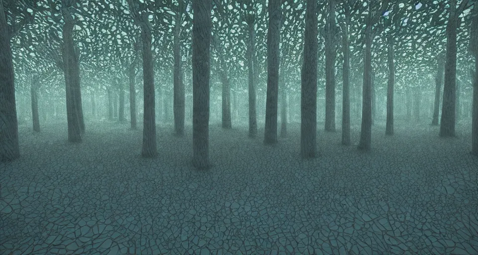 Image similar to 3d Render of deep sea forest, grainy, noisy