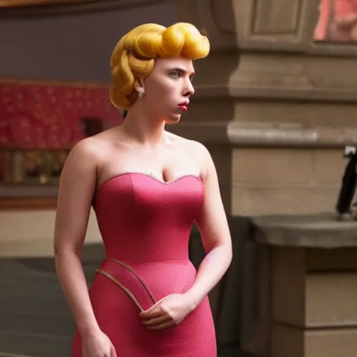 Prompt: Scarlet Johansson as princess peach in the new mario bros movie