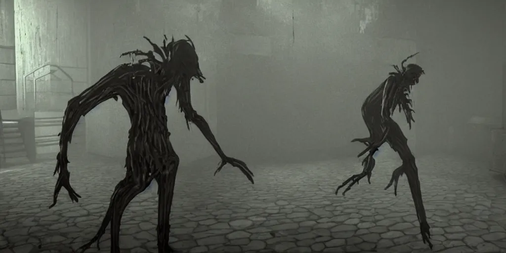 Image similar to capture of new creature from the horror game Amnesia: Darky dark dark (released 2026)