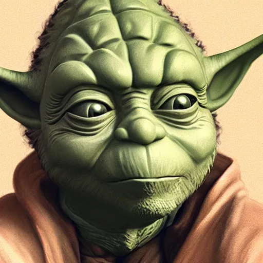 Prompt: Yoda with a fake beard and mustache, highly detailed, trending on artstation