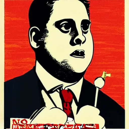 Image similar to NO JONAH HILLS ALLOWED. JONAH HILL is the subject of this ukiyo-e hellfire eternal damnation catholic strict propaganda poster rules religious. WE RULE WITH AN IRON FIST. mussolini. Dictatorship. Fear. 1940s propaganda poster. ANTI JONAH HILL. 🚫 🚫 JONAH HILL. POPE. art by joe mugnaini. art by dmitry moor. Art by Alfred Leete.