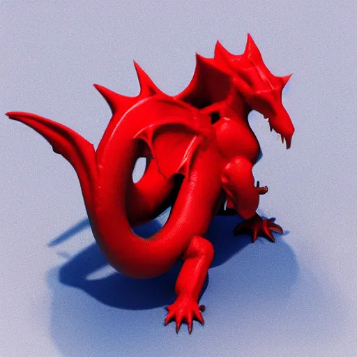 Image similar to “ baby dragon, red with yellow eyes, blender 3 d image, smooth, high quality, blue floor, 8 k ”