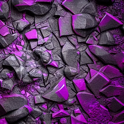 Image similar to 3D statue!!!, purple shattered paint!, glowing lava!!!, conglomerate!, slush!!, organized composition!, abstract!, black backdrop!, 4k!, award-winning photo!!!!