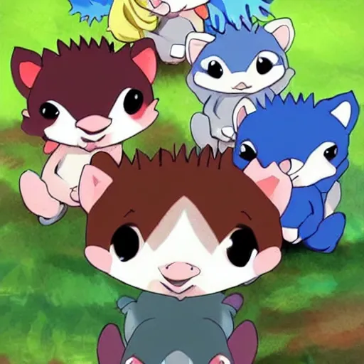 Image similar to baby hedgehogs in the style of cute anime