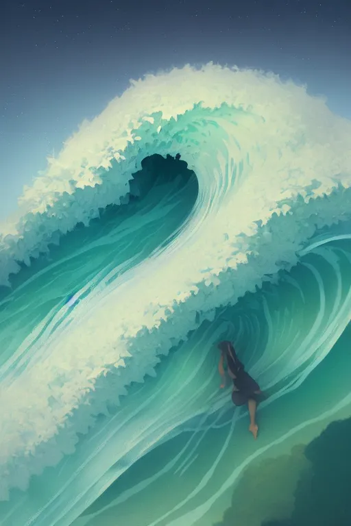 Prompt: detailed 3d render of a wave rising up to meet the stars, highly detailed, digital painting, concept art, smooth, sharp focus, illustration, art by studio ghibli and william adolphe bouguereau and raphael and artgerm and beeple