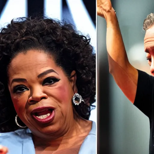Prompt: Jordan Peterson screaming at Oprah who has hands in the air