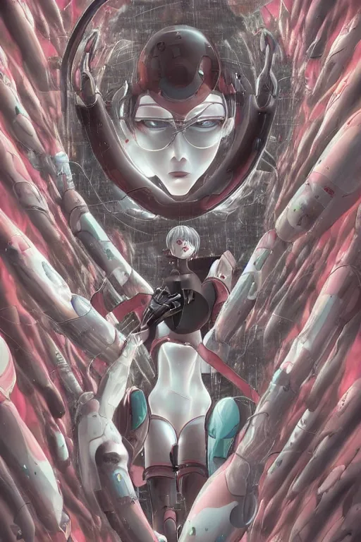 Image similar to female anime character rei ayanami cyborg in the center giygas epcotinside a space station eye of providence beksinski finnian vivid hr giger to eye hellscape mind character environmental