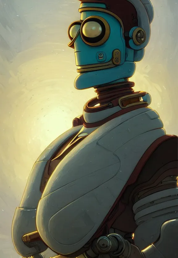 Image similar to portrait of bender from futurama, looking at camera, d & d, intricate, elegant, stylish, regal, fantasy, extremely detailed, digital painting, artstation, concept art, smooth, sharp focus, illustration, ambient lighting, art by artgerm and greg rutkowski and alphonse mucha and simon stalenhag