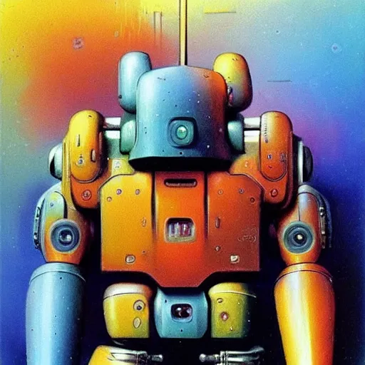 Image similar to colourful mecha robot, art drew struzan, stanley artgem lau & zdzislaw beksinski