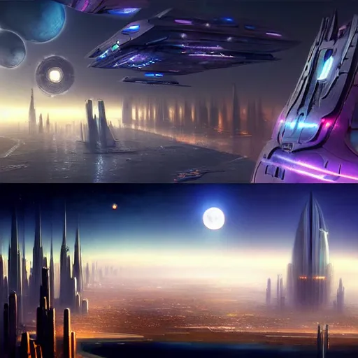 Image similar to a collage of images of a futuristic city, a detailed matte painting by john martin, cgsociety, space art, matte painting, concept art, reimagined by industrial light and magic