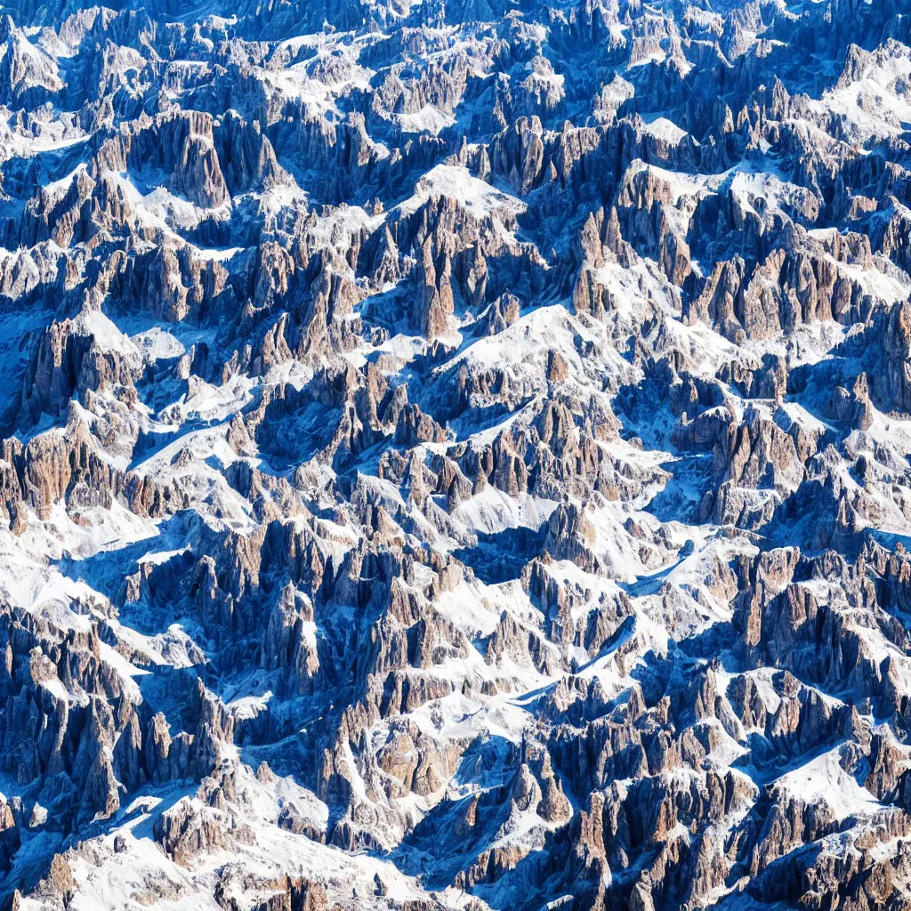 Image similar to swirling dolomites, birds eye view