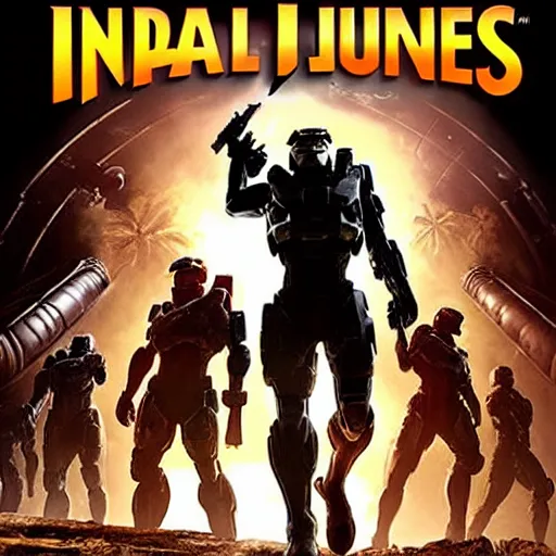 Prompt: video game box art of a ps 4 game called halo : indiana jones edition, 4 k, highly detailed cover art.