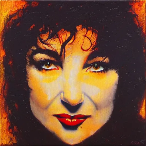 Prompt: Kate Bush painted in deep impasto oils on canvas