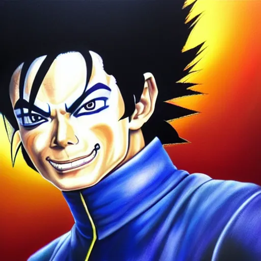 Image similar to ultra realistic portrait painting of michael jackson as vegeta, art by akira toriyama, 4 k, dragon ball artstyle, cel shaded, highly detailed, epic lighting