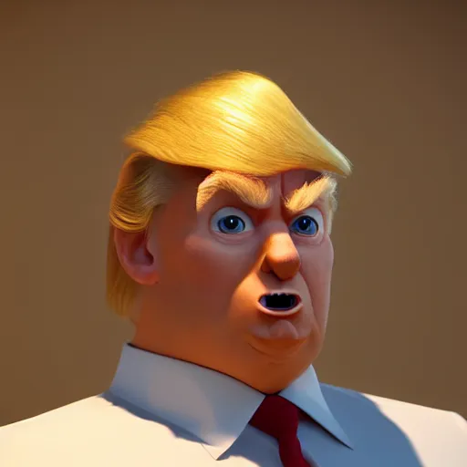 Image similar to 3 d render of donald trump, character design by pixar, hyperrealistic, octane render, dynamic lighting, cgsociety