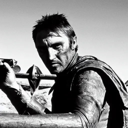 Image similar to Film still of Dennis Hopper in Mad Max 2: The Road Warrior