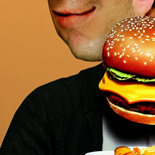 Image similar to kurt cobain eating an enormous hamburger, octane render, terry richardson, 8 k, high detail