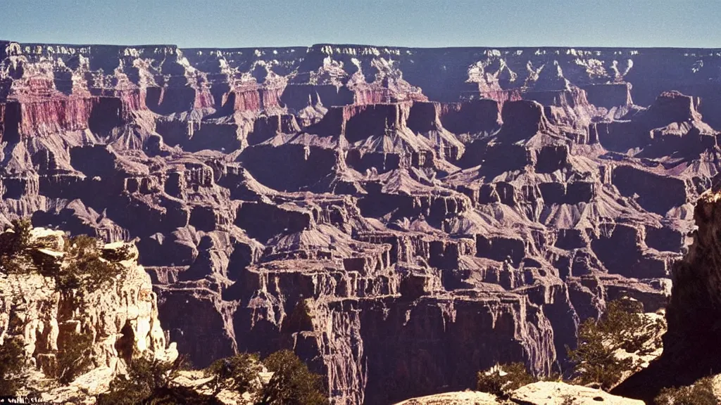 Prompt: an atmospheric film still by Ridley Scott featuring a dark gothic cathedral carved out of rock at the top of the grand canyon