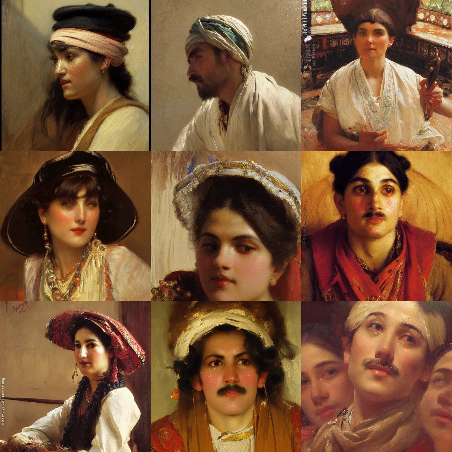 Prompt: orientalism face detail of a pretty tavern server by theodore ralli and nasreddine dinet and anders zorn and nikolay makovsky and edwin longsden long, oil on canvas, masterful intricate artwork, excellent lighting, high detail 8 k