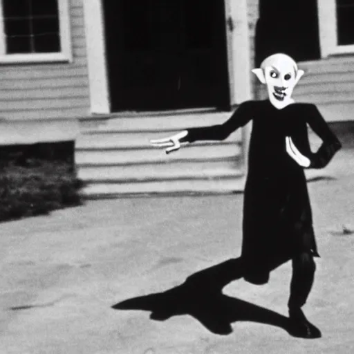 Image similar to nosferatu in his school uniform chasing after the school bus, his arm is outstretched