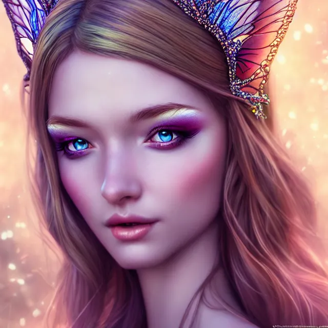 Prompt: beautiful adult fairy queen, highly detailed, 4 k, hdr, smooth, sharp focus, high resolution, award - winning photo, artgerm, photorealistic