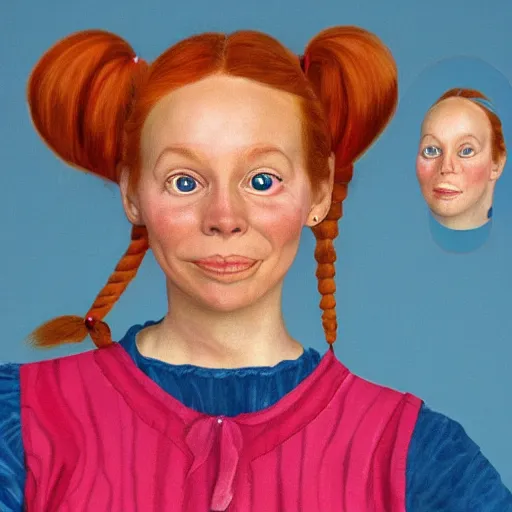 Image similar to Pippi Longstocking as an adult, full view realistic portrait