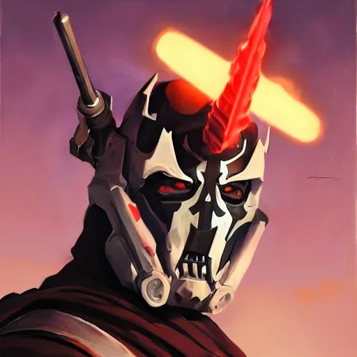 Image similar to greg manchess portrait painting of armored darth maul as overwatch character, medium shot, asymmetrical, profile picture, organic painting, sunny day, matte painting, bold shapes, hard edges, street art, trending on artstation, by huang guangjian and gil elvgren and sachin teng