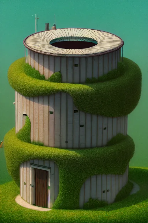 Image similar to cylindrical house, solarpunk, studio ghibli, jean - baptiste monge, octane render, 4 k