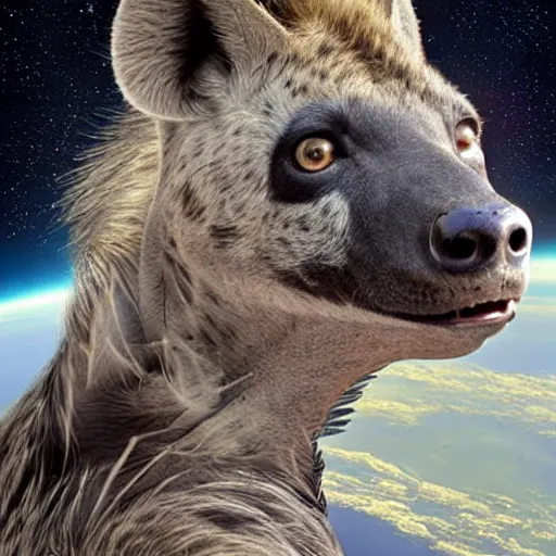 Prompt: hyena in space