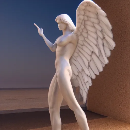 Image similar to biblically acurate angel, highly detailed, white, feathers, red, heavenly, dynamic lighting, 3 d rendering, blender, unreal engine, eyes, realistic.