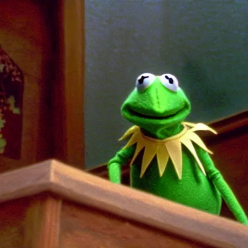 Image similar to a still of kermit the frog in spirited away ( 2 0 0 1 )