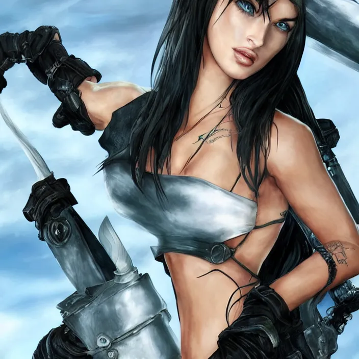 Image similar to megan fox in the style of final fantasy 7