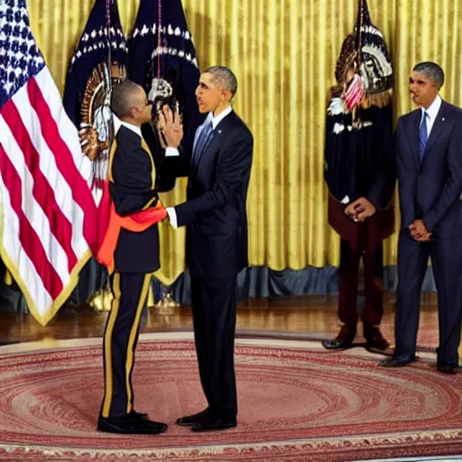 Prompt: president obama awarding the medal of freedom to scooby doo