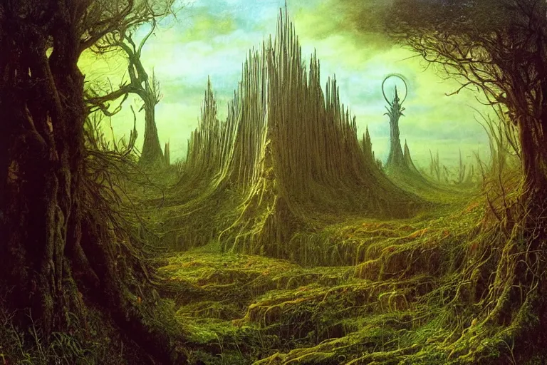 Prompt: neo - atlantean hyperborean overgrown steppe cybernetic cathedral by caspar friedrich, albert bierstadt, james gurney, brian froud