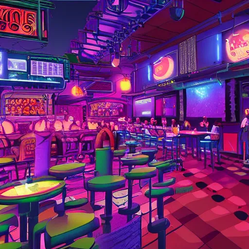 Prompt: a vibrant nightlife scene from'the very pulse of the machine'by polygon pictures, highly detailed, cel - shaded, digitally enhanced.