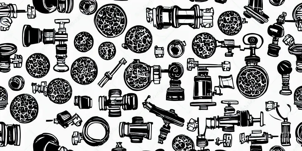 Image similar to seamless pattern showing microscopes. black and white, drawing, white background, seamless, ornament.